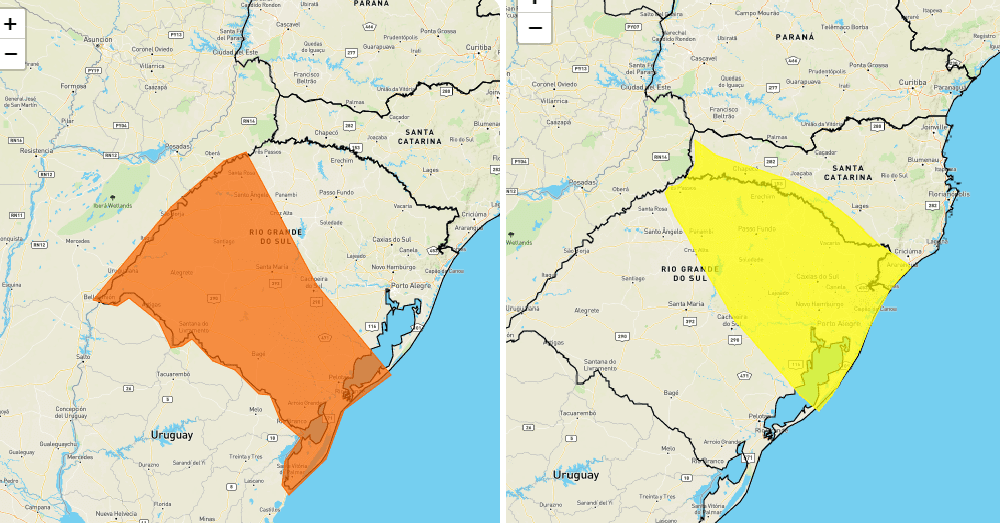 Área Amarela: Perigo Potencial Área Laranja: Perigo - Fonte: INMET