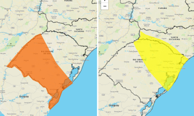 Área Amarela: Perigo Potencial Área Laranja: Perigo - Fonte: INMET